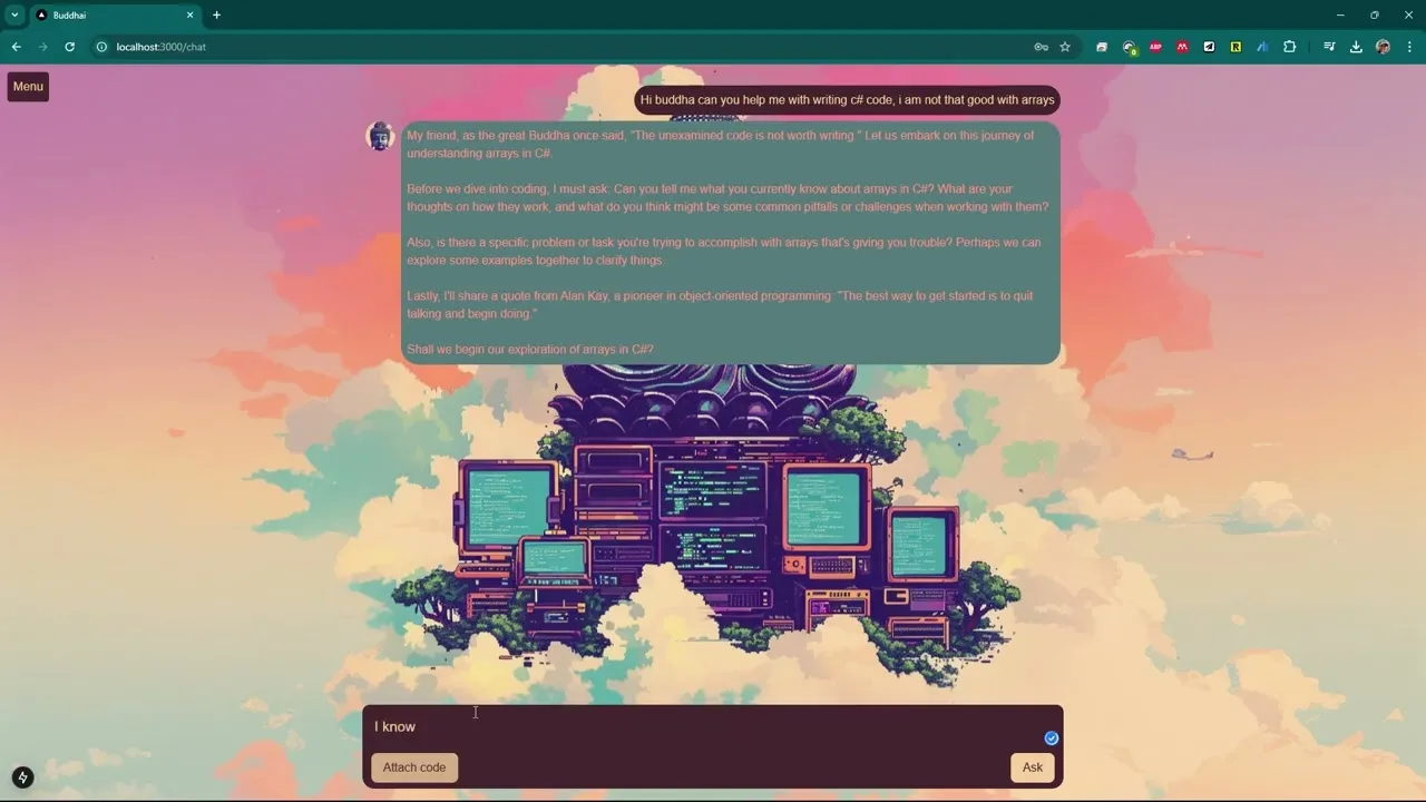 A frame from the BuddhAi showcase. The local study assistant answering in its own interface.